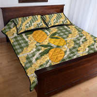 Uliuli Ahiahia Hawaiian Mango Palaka Quilt Bed Set Aloha Hibiscus Pikake Lei