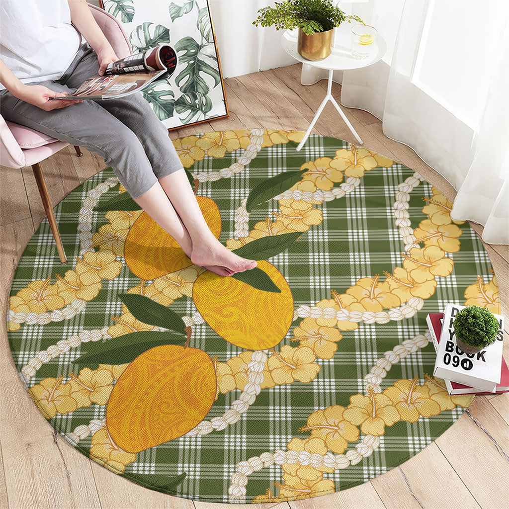 Uliuli Ahiahia Hawaiian Mango Palaka Round Carpet Aloha Hibiscus Pikake Lei