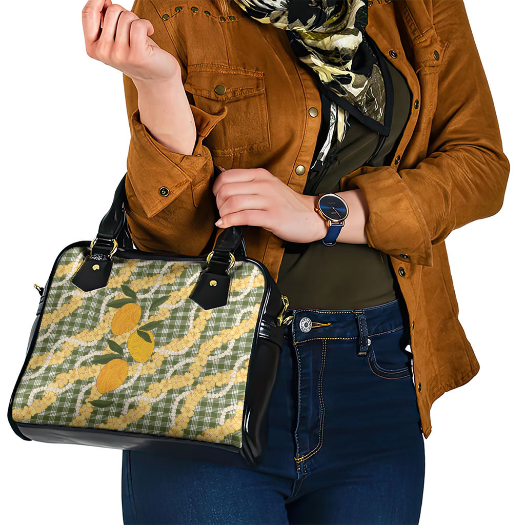 Uliuli Ahiahia Hawaiian Mango Palaka Shoulder Handbag Aloha Hibiscus Pikake Lei