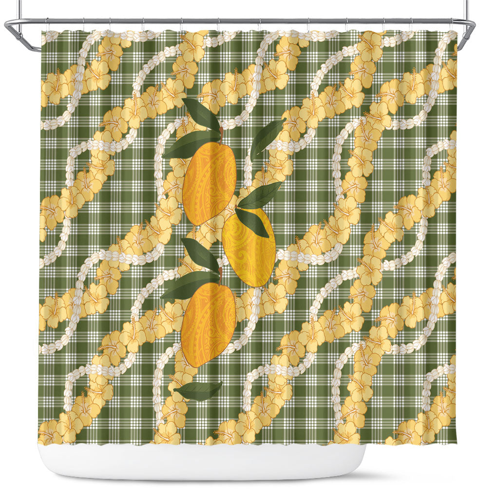 Uliuli Ahiahia Hawaiian Mango Palaka Shower Curtain Aloha Hibiscus Pikake Lei