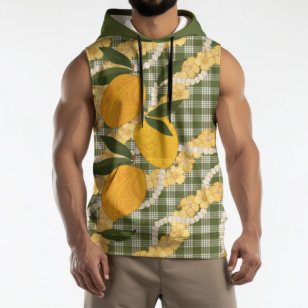 Uliuli Ahiahia Hawaiian Mango Palaka Sleeveless Hoodie Aloha Hibiscus Pikake Lei