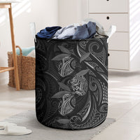Hawaiian Mango Tribal Tattoo Laundry Basket Black White Pacific Traditional Pattern