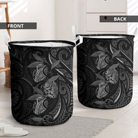 Hawaiian Mango Tribal Tattoo Laundry Basket Black White Pacific Traditional Pattern
