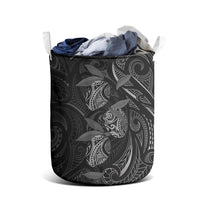 Hawaiian Mango Tribal Tattoo Laundry Basket Black White Pacific Traditional Pattern