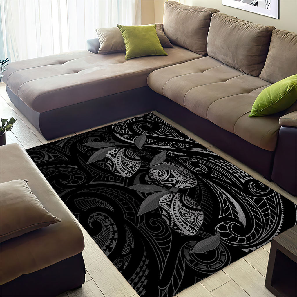 Hawaiian Mango Tribal Tattoo Area Rug Black White Pacific Traditional Pattern