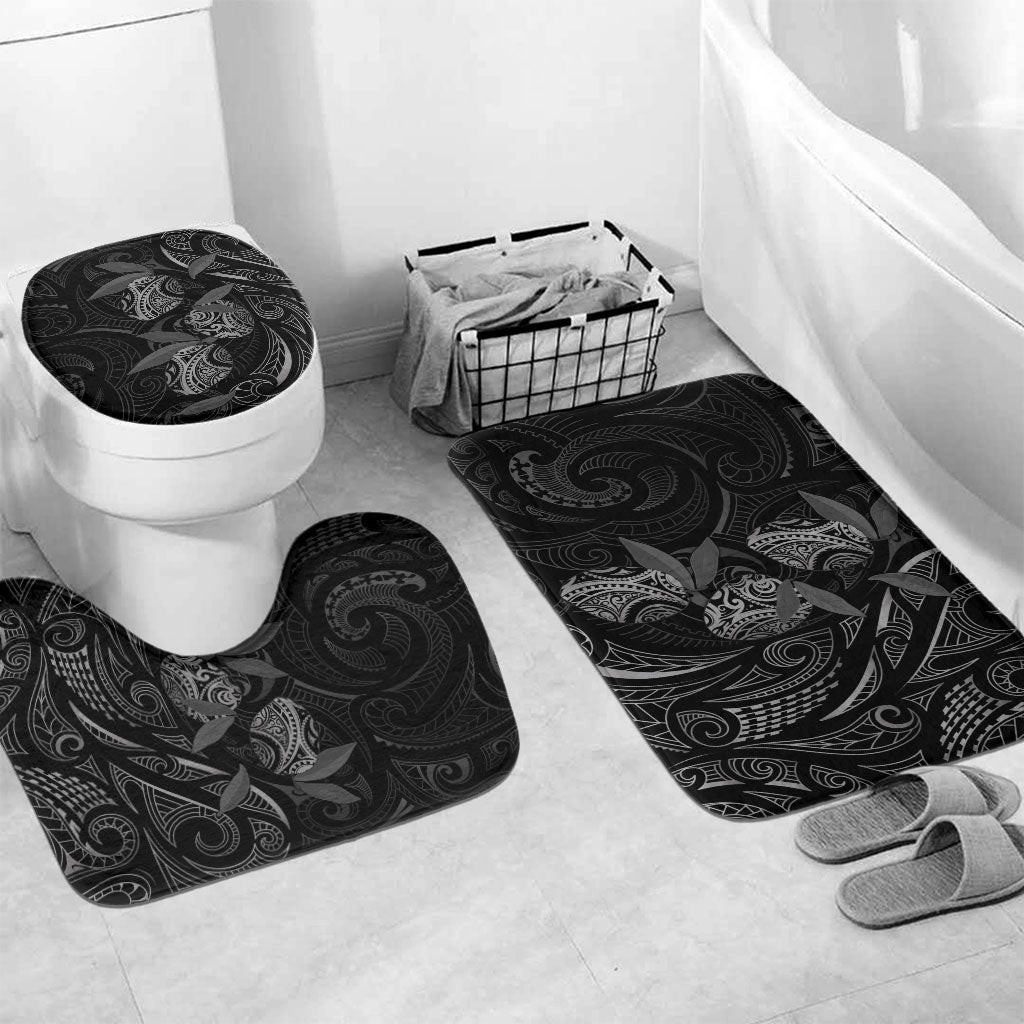 Hawaiian Mango Tribal Tattoo Bathroom Set Black White Pacific Traditional Pattern