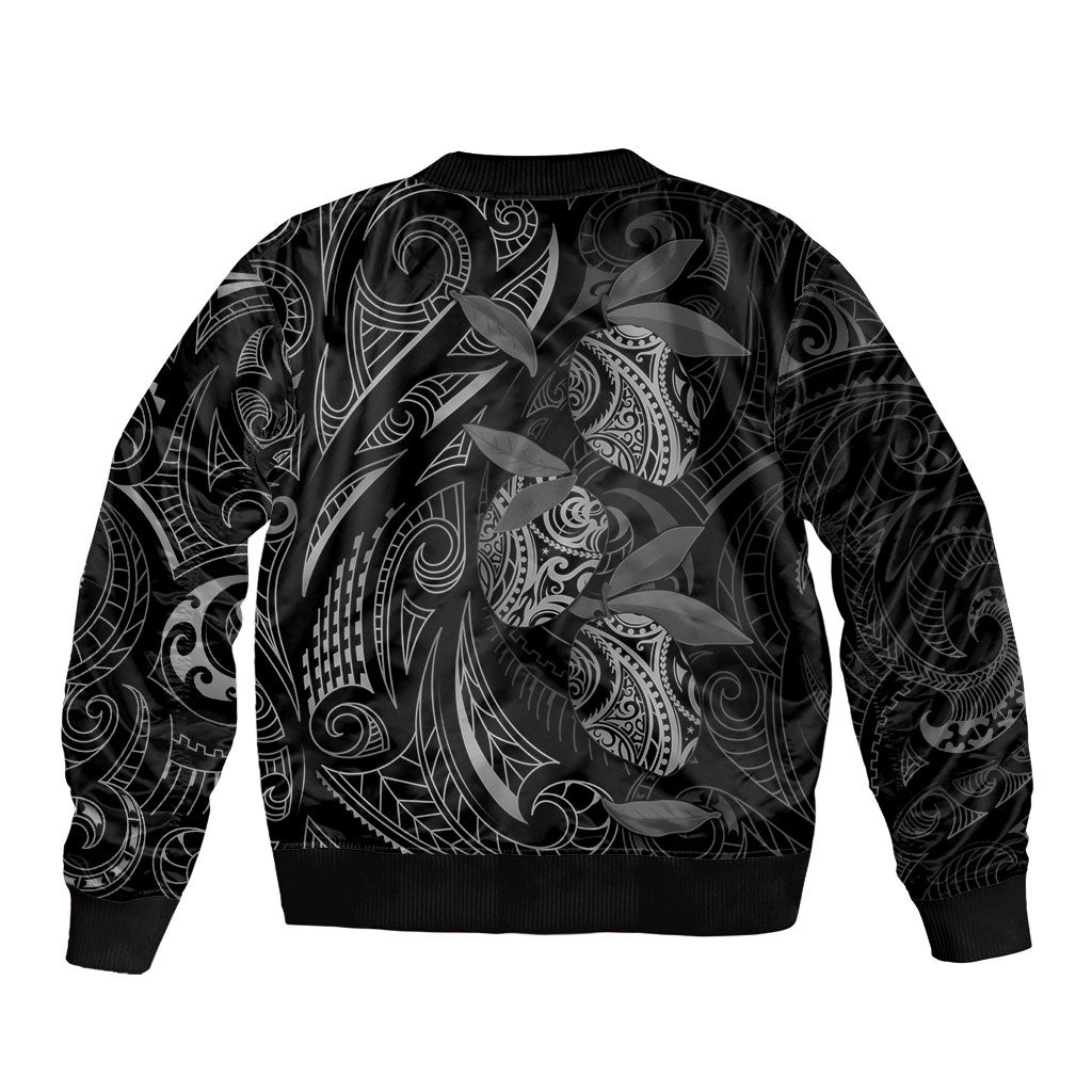 Hawaiian Mango Tribal Tattoo Bomber Jacket Black White Pacific Traditional Pattern