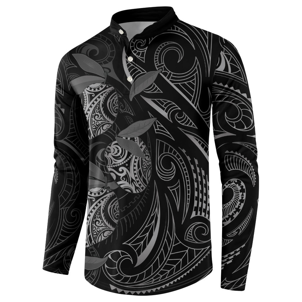 Hawaiian Mango Tribal Tattoo Button Sweatshirt Black White Pacific Traditional Pattern