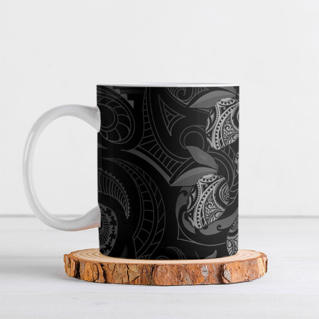 Hawaiian Mango Tribal Tattoo Ceramic Mug Black White Pacific Traditional Pattern