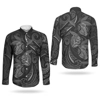 Hawaiian Mango Tribal Tattoo Couples Matching Mermaid Dress and Long Sleeve Button Shirt Black White Pacific Traditional Pattern