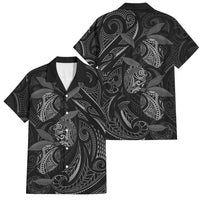 Hawaiian Mango Tribal Tattoo Family Matching Mermaid Dress and Hawaiian Shirt Black White Pacific Traditional Pattern