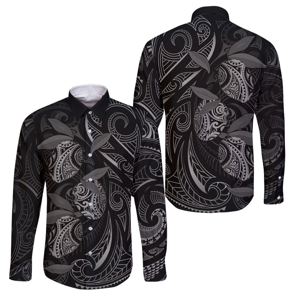 Hawaiian Mango Tribal Tattoo Family Matching Short Sleeve Bodycon Dress and Hawaiian Shirt Black White Pacific Traditional Pattern