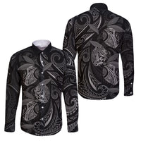 Hawaiian Mango Tribal Tattoo Family Matching Short Sleeve Bodycon Dress and Hawaiian Shirt Black White Pacific Traditional Pattern