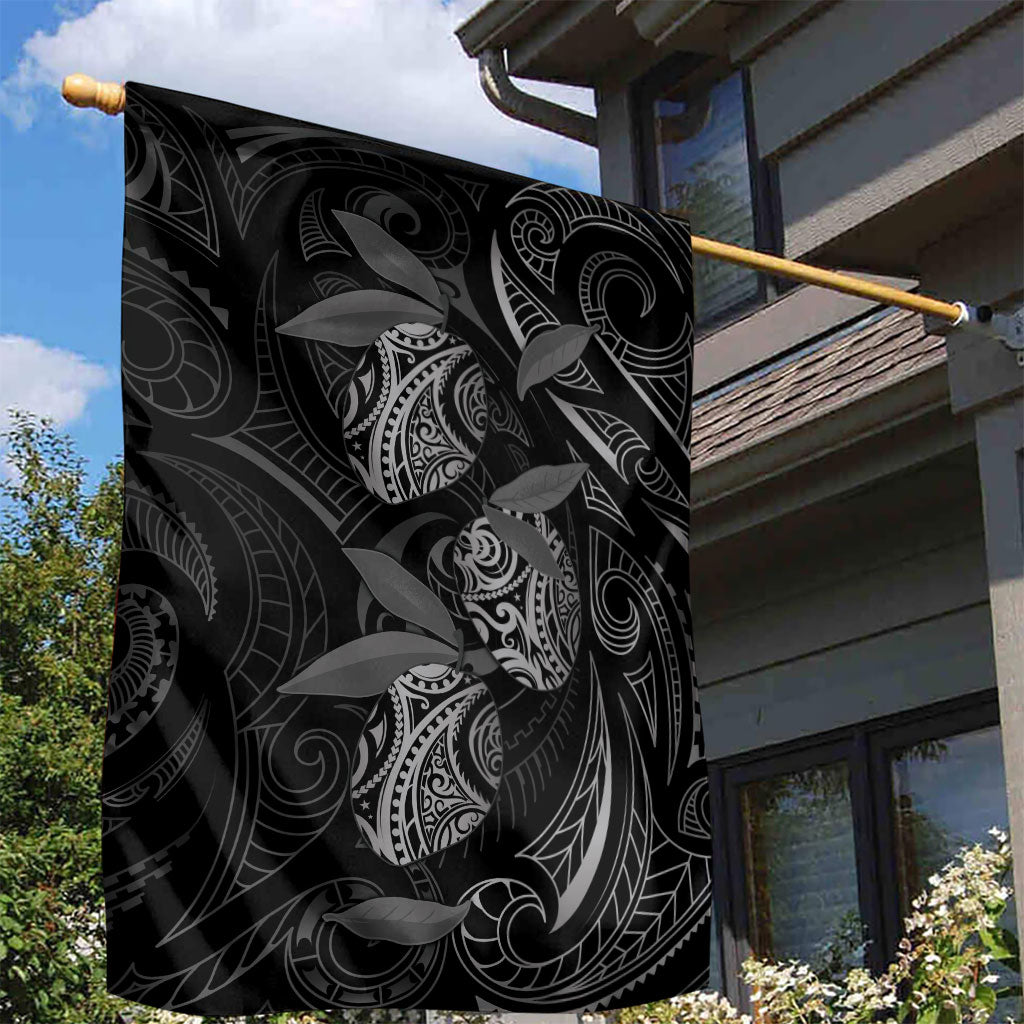 Hawaiian Mango Tribal Tattoo Garden Flag Black White Pacific Traditional Pattern