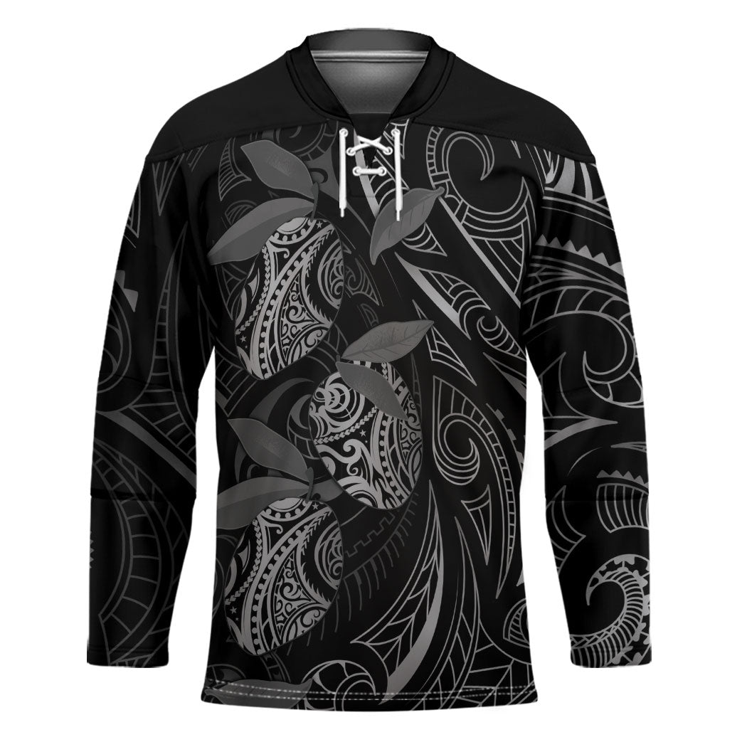 Hawaiian Mango Tribal Tattoo Hockey Jersey Black White Pacific Traditional Pattern