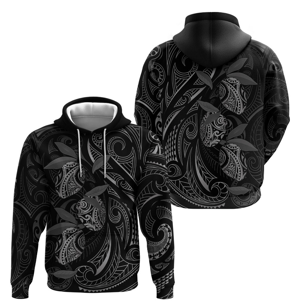Hawaiian Mango Tribal Tattoo Hoodie Black White Pacific Traditional Pattern
