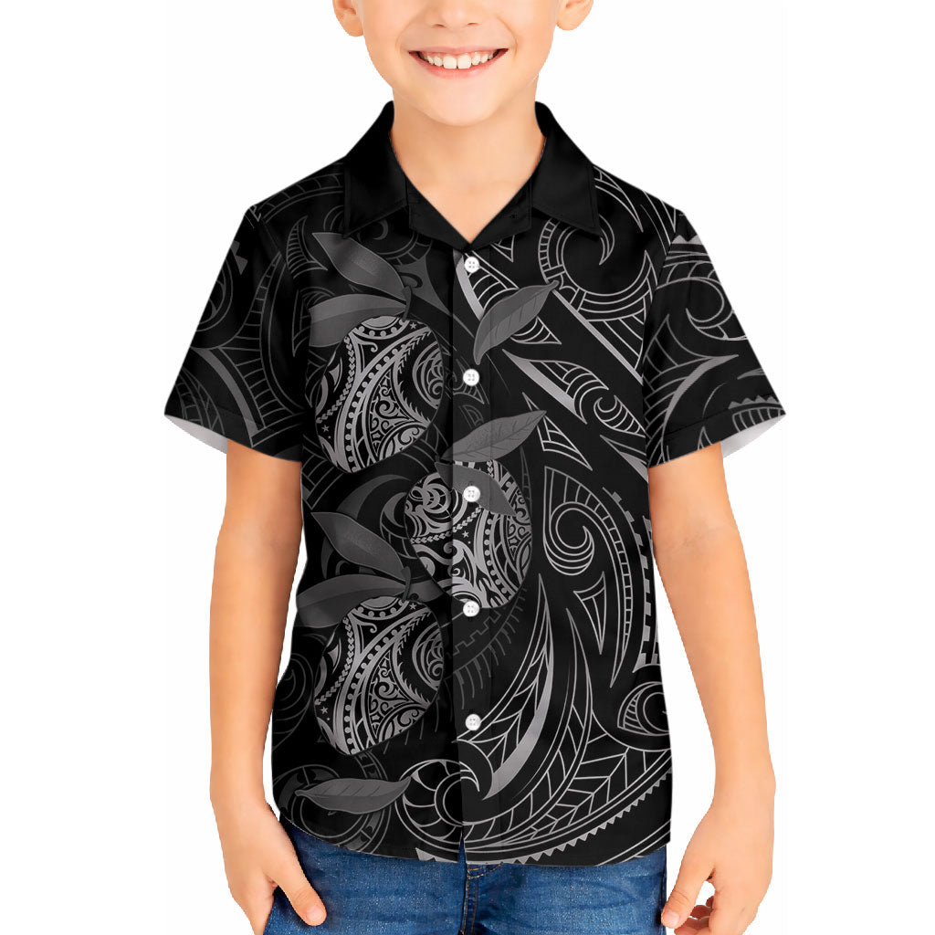 Hawaiian Mango Tribal Tattoo Kid Hawaiian Shirt Black White Pacific Traditional Pattern