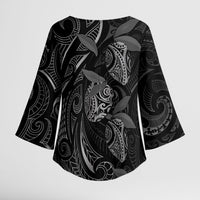 Hawaiian Mango Tribal Tattoo Kimono Sleeve Blouse Black White Pacific Traditional Pattern