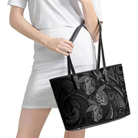 Hawaiian Mango Tribal Tattoo Leather Tote Bag Black White Pacific Traditional Pattern