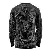 Hawaiian Mango Tribal Tattoo Long Sleeve Shirt Black White Pacific Traditional Pattern