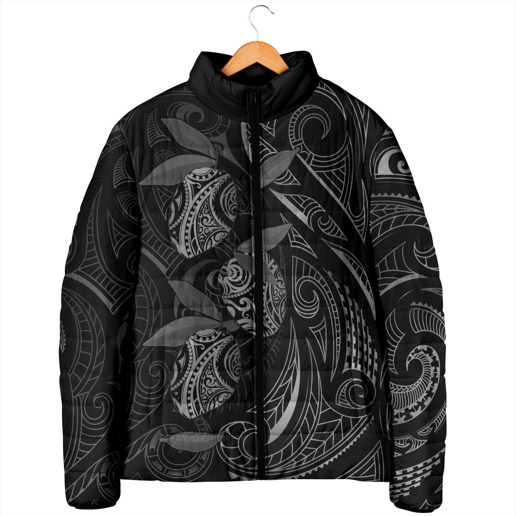 Hawaiian Mango Tribal Tattoo Padded Jacket Black White Pacific Traditional Pattern