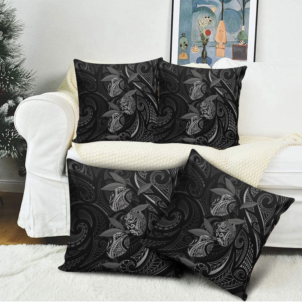 Hawaiian Mango Tribal Tattoo Pillow Cover Black White Pacific Traditional Pattern