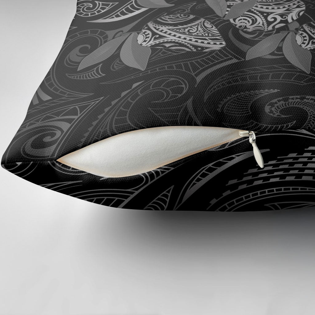 Hawaiian Mango Tribal Tattoo Pillow Cover Black White Pacific Traditional Pattern