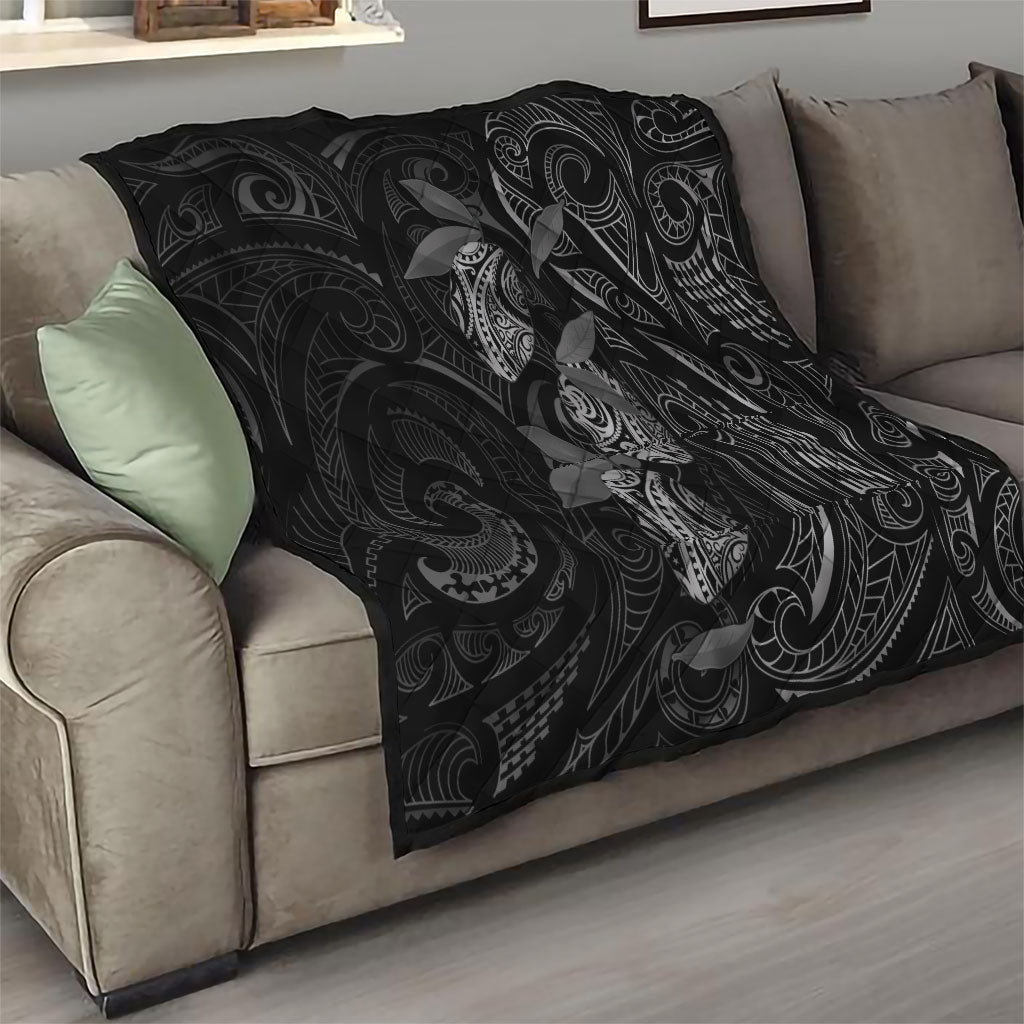 Hawaiian Mango Tribal Tattoo Quilt Black White Pacific Traditional Pattern