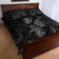 Hawaiian Mango Tribal Tattoo Quilt Bed Set Black White Pacific Traditional Pattern