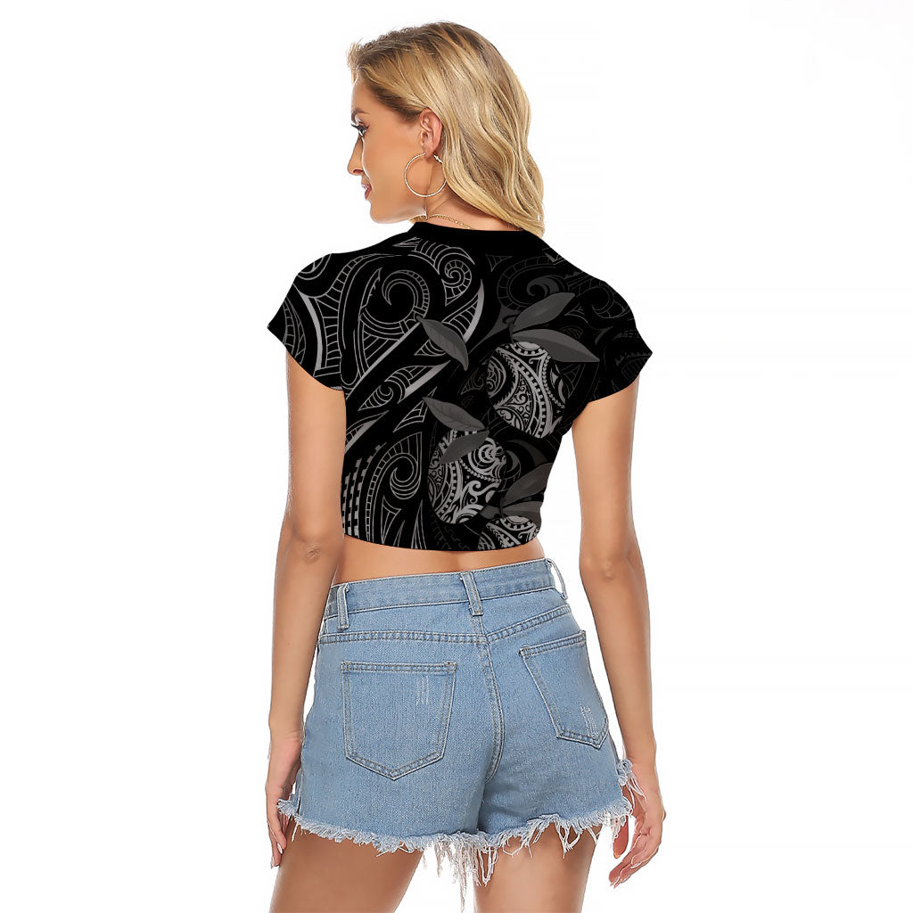 Hawaiian Mango Tribal Tattoo Raglan Cropped T Shirt Black White Pacific Traditional Pattern