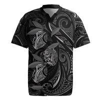 Hawaiian Mango Tribal Tattoo Rugby Jersey Black White Pacific Traditional Pattern
