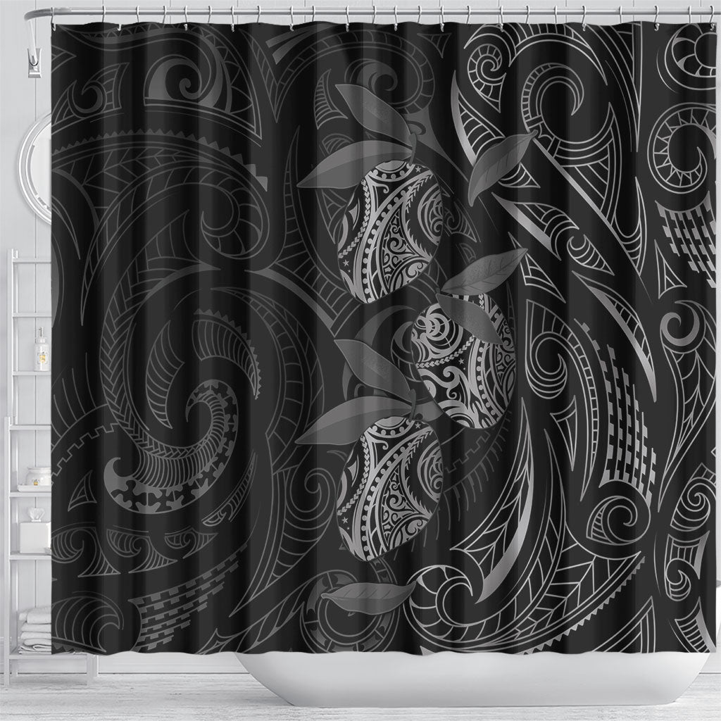 Hawaiian Mango Tribal Tattoo Shower Curtain Black White Pacific Traditional Pattern