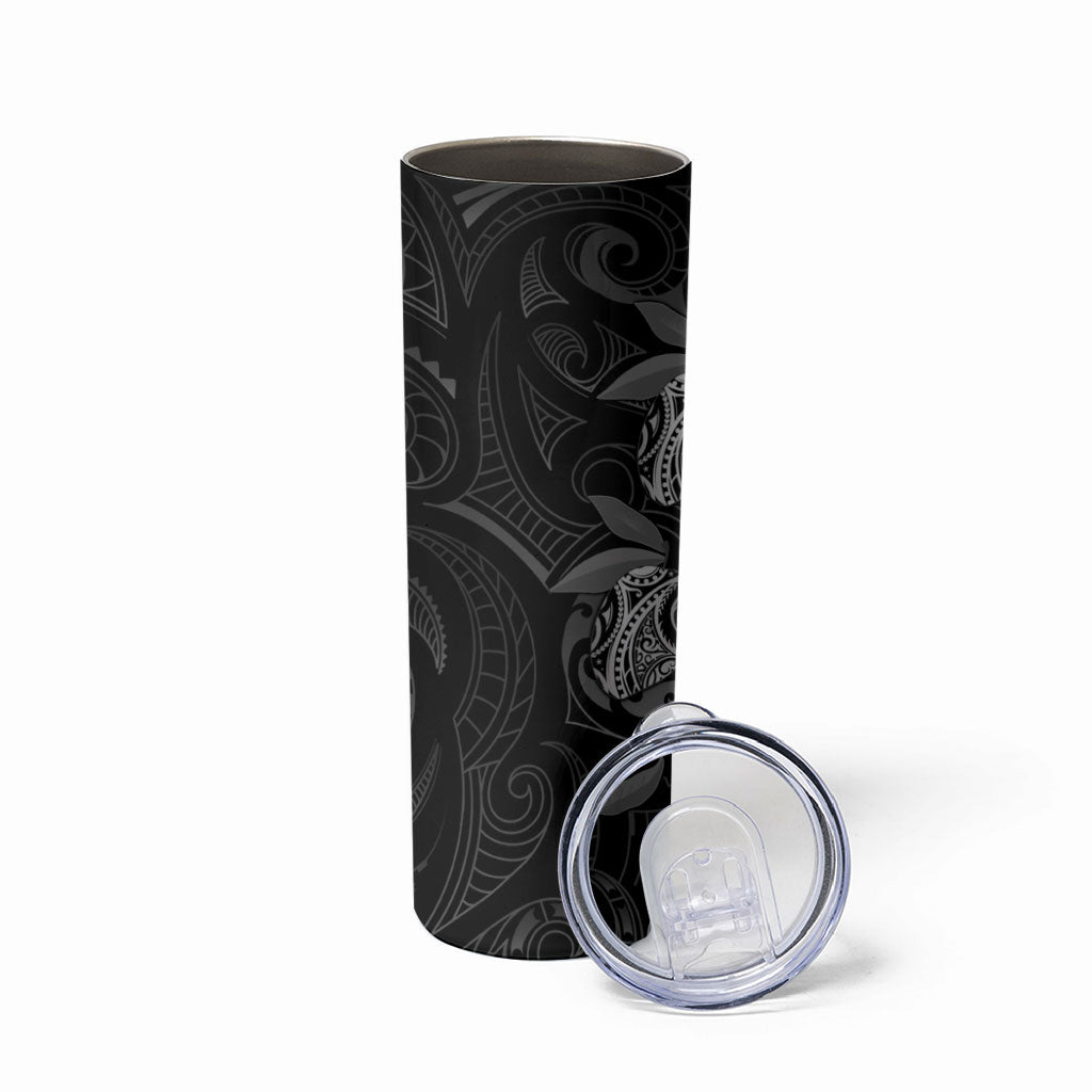 Hawaiian Mango Tribal Tattoo Skinny Tumbler Black White Pacific Traditional Pattern