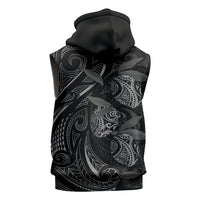Hawaiian Mango Tribal Tattoo Sleeveless Zip Hoodie Black White Pacific Traditional Pattern