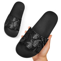 Hawaiian Mango Tribal Tattoo Slide Sandals Black White Pacific Traditional Pattern