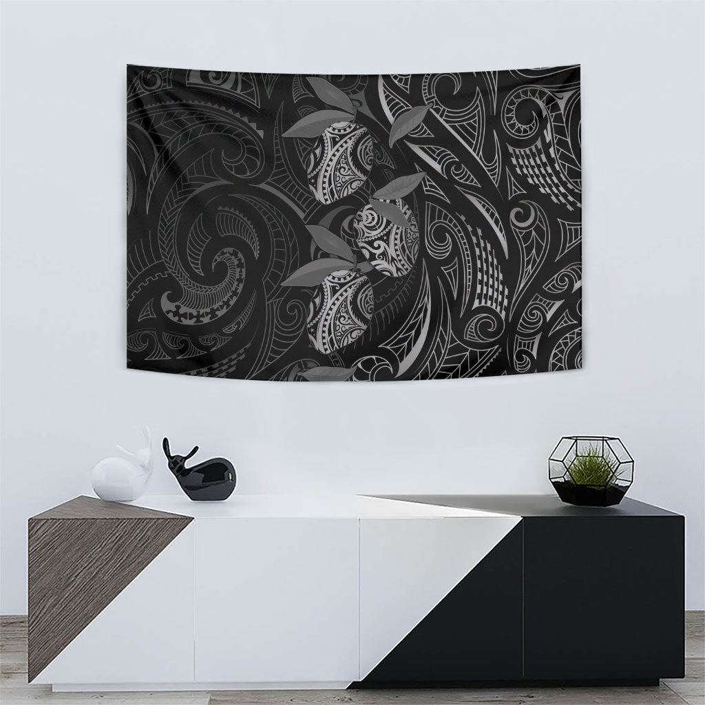 Hawaiian Mango Tribal Tattoo Tapestry Black White Pacific Traditional Pattern