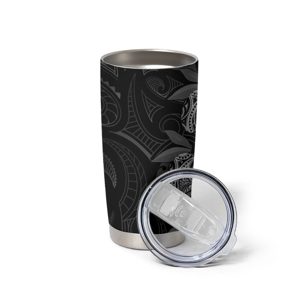 Hawaiian Mango Tribal Tattoo Tumbler Cup Black White Pacific Traditional Pattern