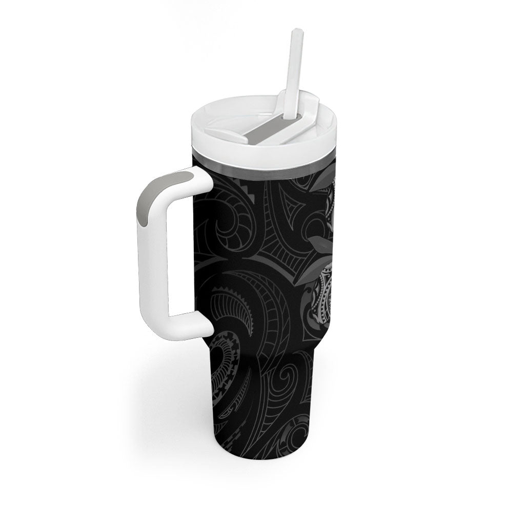 Hawaiian Mango Tribal Tattoo Tumbler With Handle Black White Pacific Traditional Pattern