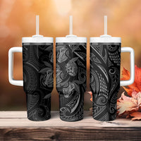 Hawaiian Mango Tribal Tattoo Tumbler With Handle Black White Pacific Traditional Pattern