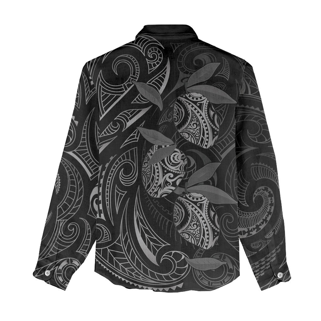 Hawaiian Mango Tribal Tattoo Women Casual Shirt Black White Pacific Traditional Pattern