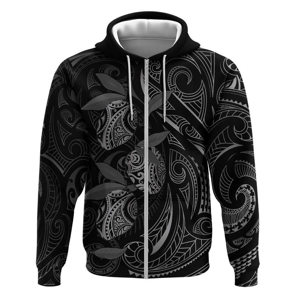 Hawaiian Mango Tribal Tattoo Zip Hoodie Black White Pacific Traditional Pattern