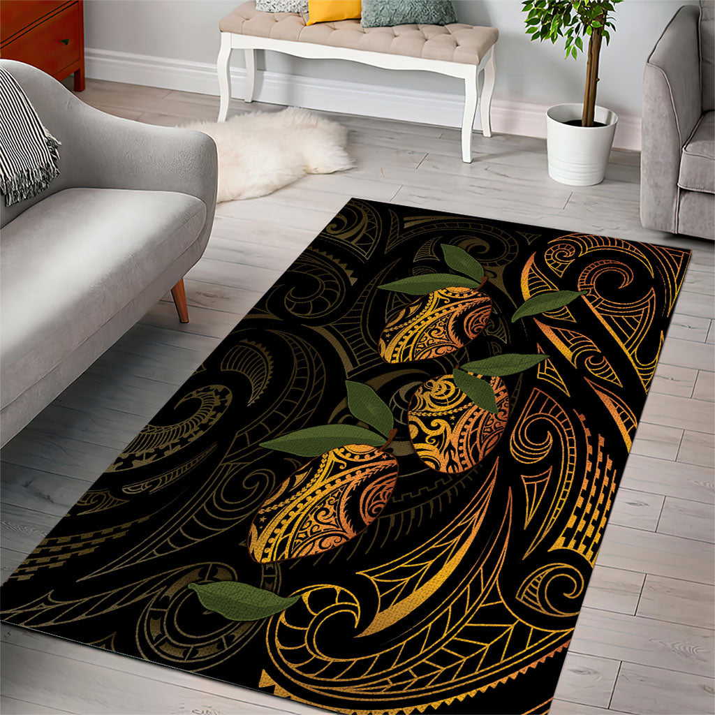 Hawaiian Mango Tribal Tattoo Area Rug Gold Pacific Traditional Pattern