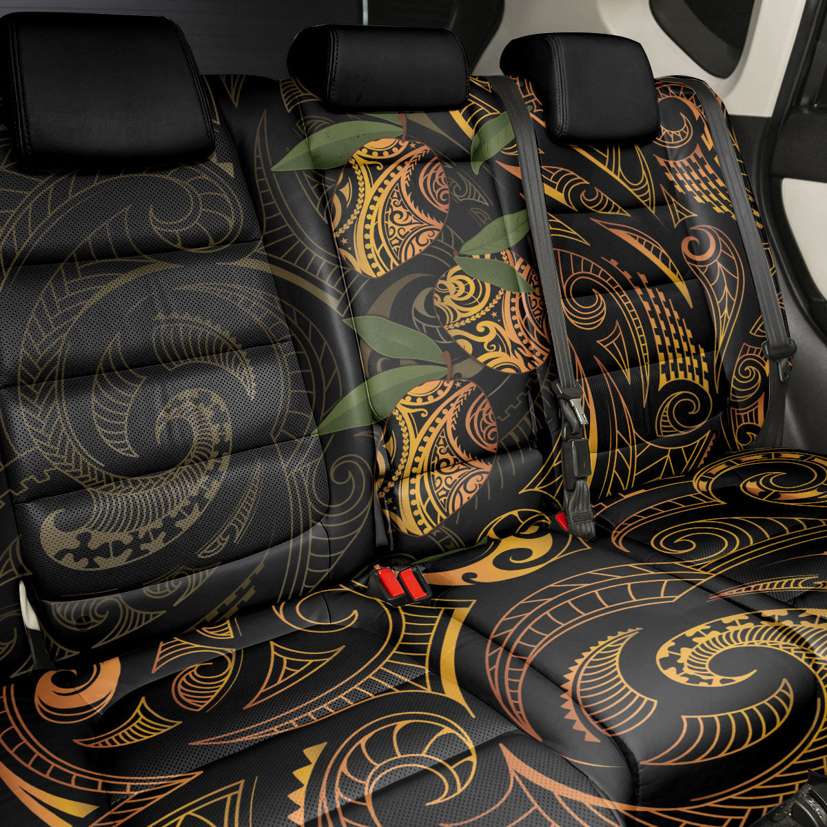 Hawaiian Mango Tribal Tattoo Back Car Seat Cover Gold Pacific Traditional Pattern