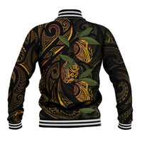 Hawaiian Mango Tribal Tattoo Baseball Jacket Gold Pacific Traditional Pattern
