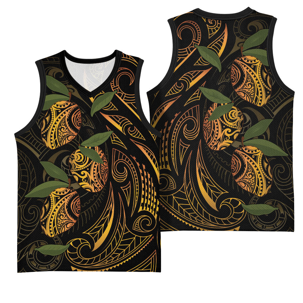 Hawaiian Mango Tribal Tattoo Basketball Jersey Gold Pacific Traditional Pattern