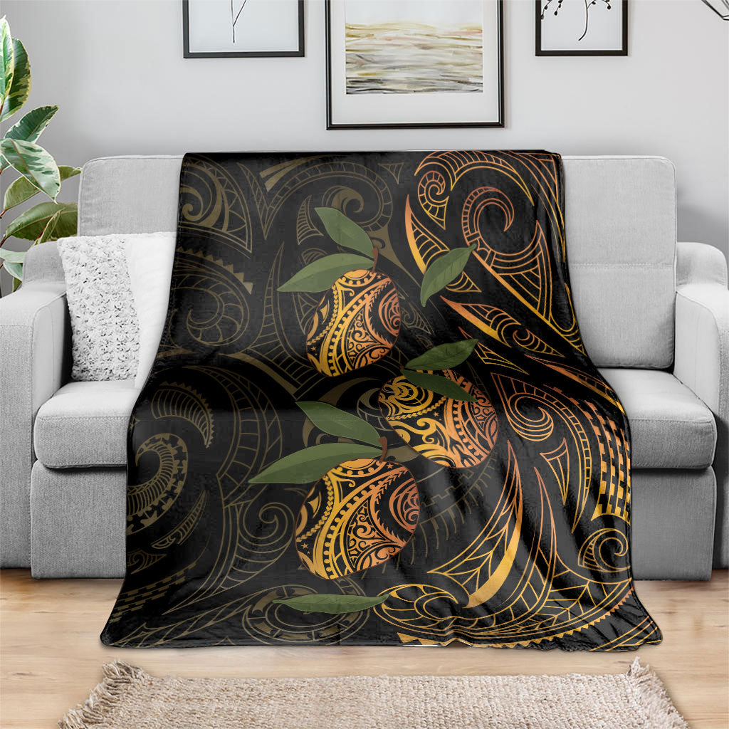 Hawaiian Mango Tribal Tattoo Blanket Gold Pacific Traditional Pattern