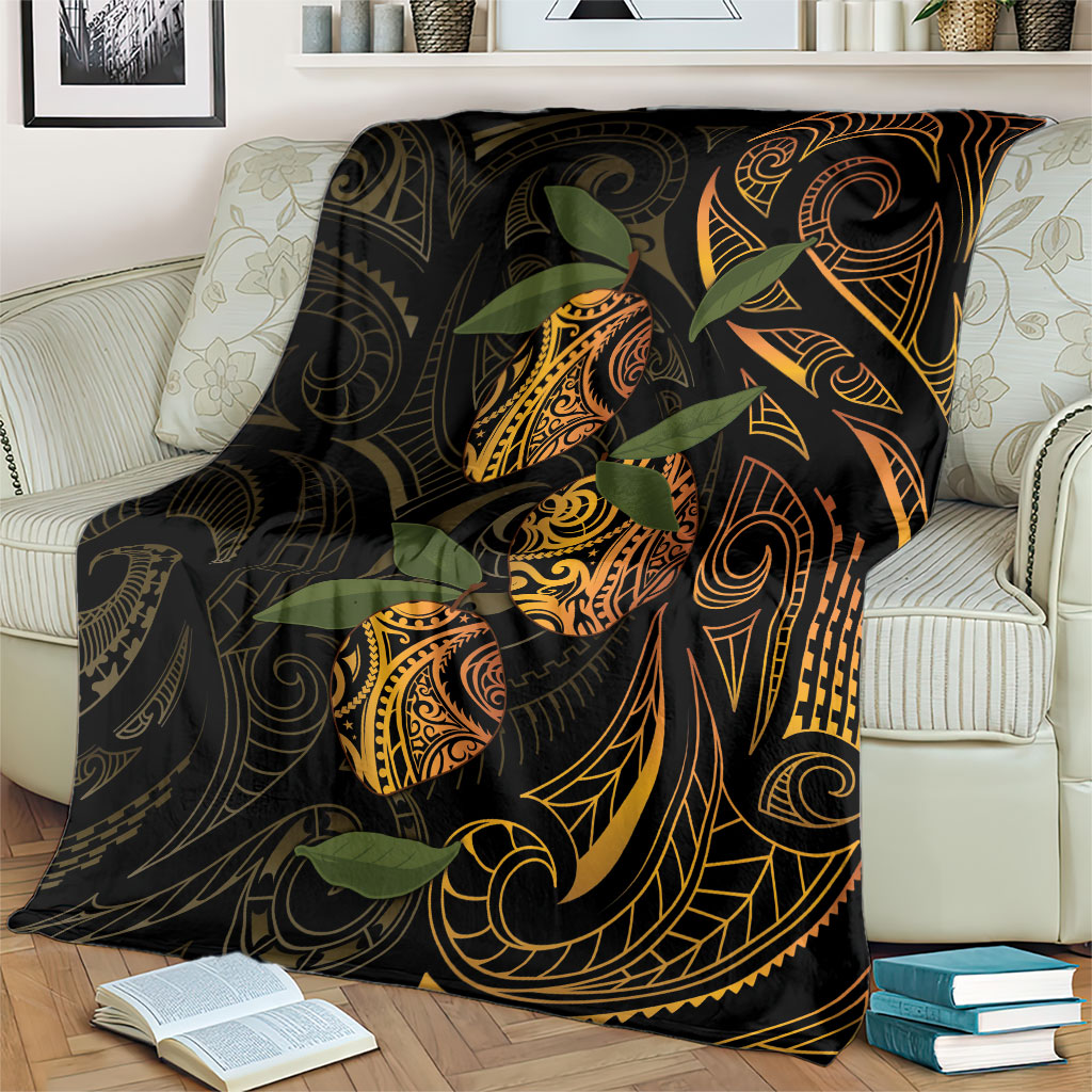 Hawaiian Mango Tribal Tattoo Blanket Gold Pacific Traditional Pattern