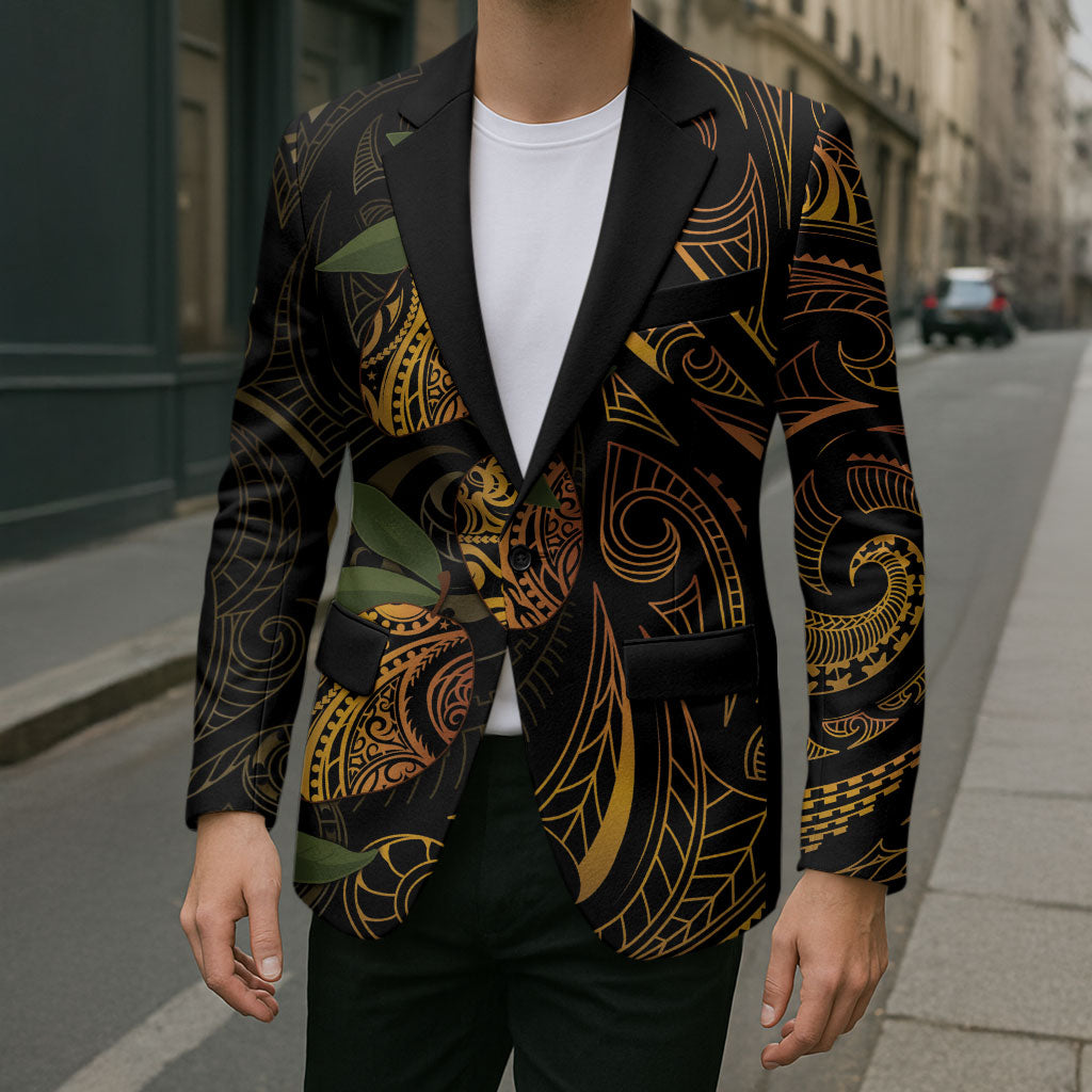Hawaiian Mango Tribal Tattoo Blazer Gold Pacific Traditional Pattern