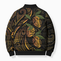 Hawaiian Mango Tribal Tattoo Bomber Puffer Jacket Gold Pacific Traditional Pattern