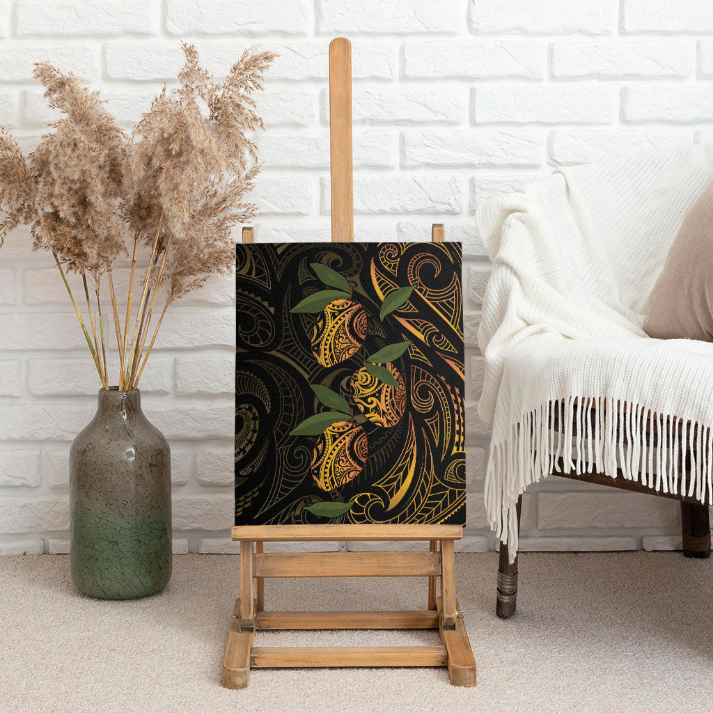 Hawaiian Mango Tribal Tattoo Canvas Wall Art Gold Pacific Traditional Pattern